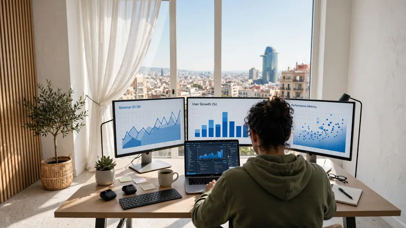 Persona estudiando finanzas en un apartamento luminoso de Barcelona